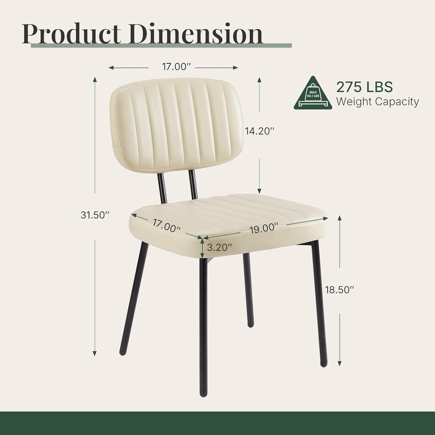 Dining Chairs Set of 4, Modern PU Leather Upholstered Kitchen Chairs with Metal Legs, Mid Century Shell Backrest Side for Dining Room Living Room, Beige White