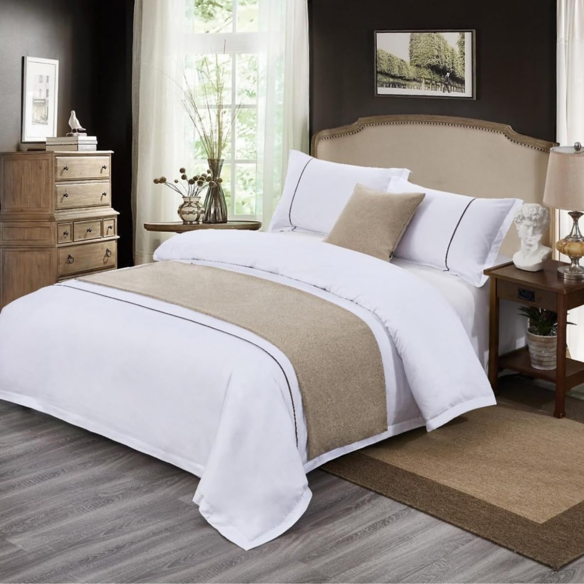 Cotton Linen Bed Runner for Bedroom Hotel Guest Room, Solid Color Bed Scarf for King Queen Full Twin Beds, 5 Sizes & 5 Colors-Khaki||50x210cm