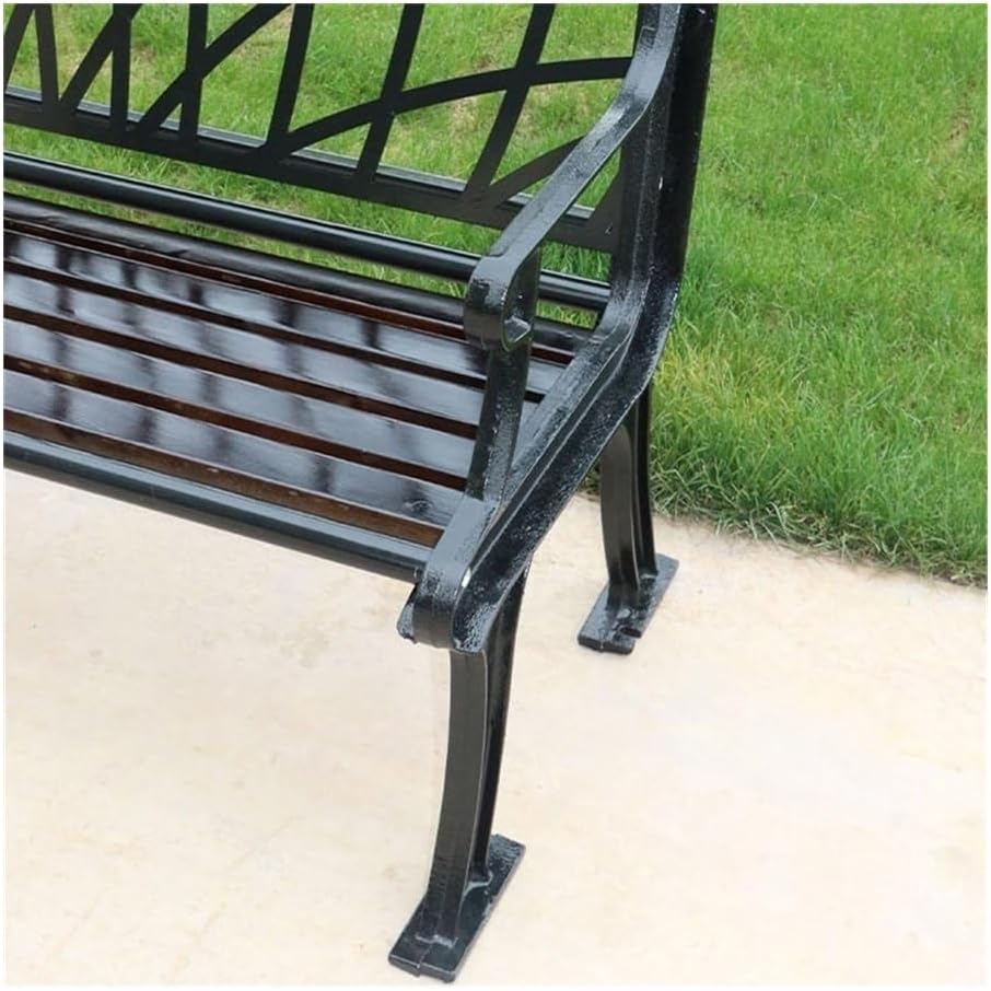 Outdoor Bench, Outdoor Park Garden Chair Cast Iron Garden Bench Hollow Frame Backrest Leisure Seat with Armrests Black Wrought Iron Outdoor Furniture (150 CM) Garden Bench