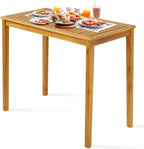 Tangkula Outdoor Acacia Wood Bar Table, 45” Rectangular Bar Height Farmhouse Rustic Dining Table with Slatted Tabletop, for Patio Porch Garden Deck, Teak Finish