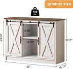 4 EVER WINNER Farmhouse Coffee Bar Cabinet, 42" Buffet Cabinet with Storage and Adjustable Shelf for Small Spaces, Coffee Station Cabinet with Sliding Barn Doors for Kitchen, Dining Room, White