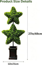 Patriotic Star Topiary Tree, Two Star Artificial Boxwood Topiary Tree, Indoor Outdoor Patriotic Star Shaped Artificial Plant Decor for 4th of July Indoor Outdoor Memorial Day Centerpiece (Green)