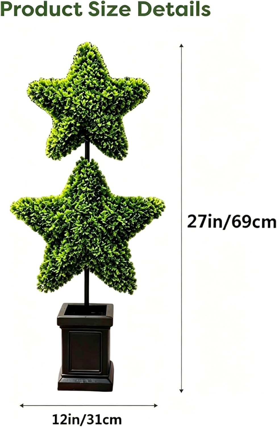 Patriotic Star Topiary Tree, Two Star Artificial Boxwood Topiary Tree, Indoor Outdoor Patriotic Star Shaped Artificial Plant Decor for 4th of July Indoor Outdoor Memorial Day Centerpiece (Green)