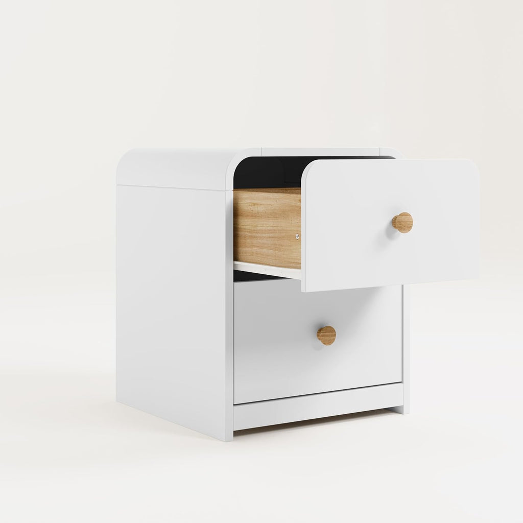 Storkcraft Next Santos 2-Drawer Nightstand, White with Natural | GREENGUARD Gold Certified, Pre-Installed Drawer Tracks for Easier Assembly, Nightstand Organizer for Kids Bedroom