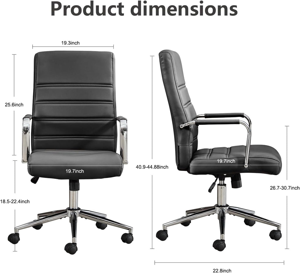 Office Desk Chair Leather, Conference Room Chairs with Wheels, Modern Executive Office Chairs Adjustable Height, Ergonomic Swivel Rolling Ribbed Computer Chair(Black)