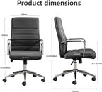 Office Desk Chair Leather, Conference Room Chairs with Wheels, Modern Executive Office Chairs Adjustable Height, Ergonomic Swivel Rolling Ribbed Computer Chair(Black)