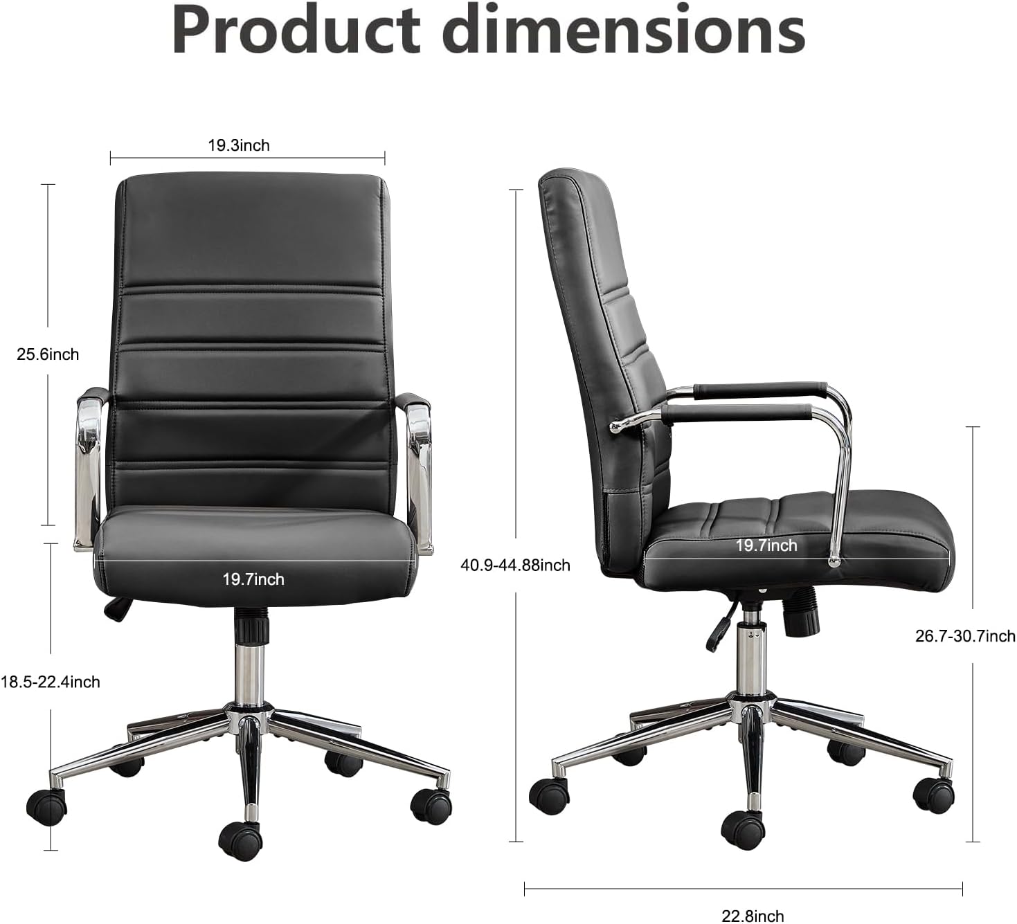 Office Desk Chair Leather, Conference Room Chairs with Wheels, Modern Executive Office Chairs Adjustable Height, Ergonomic Swivel Rolling Ribbed Computer Chair(Black)