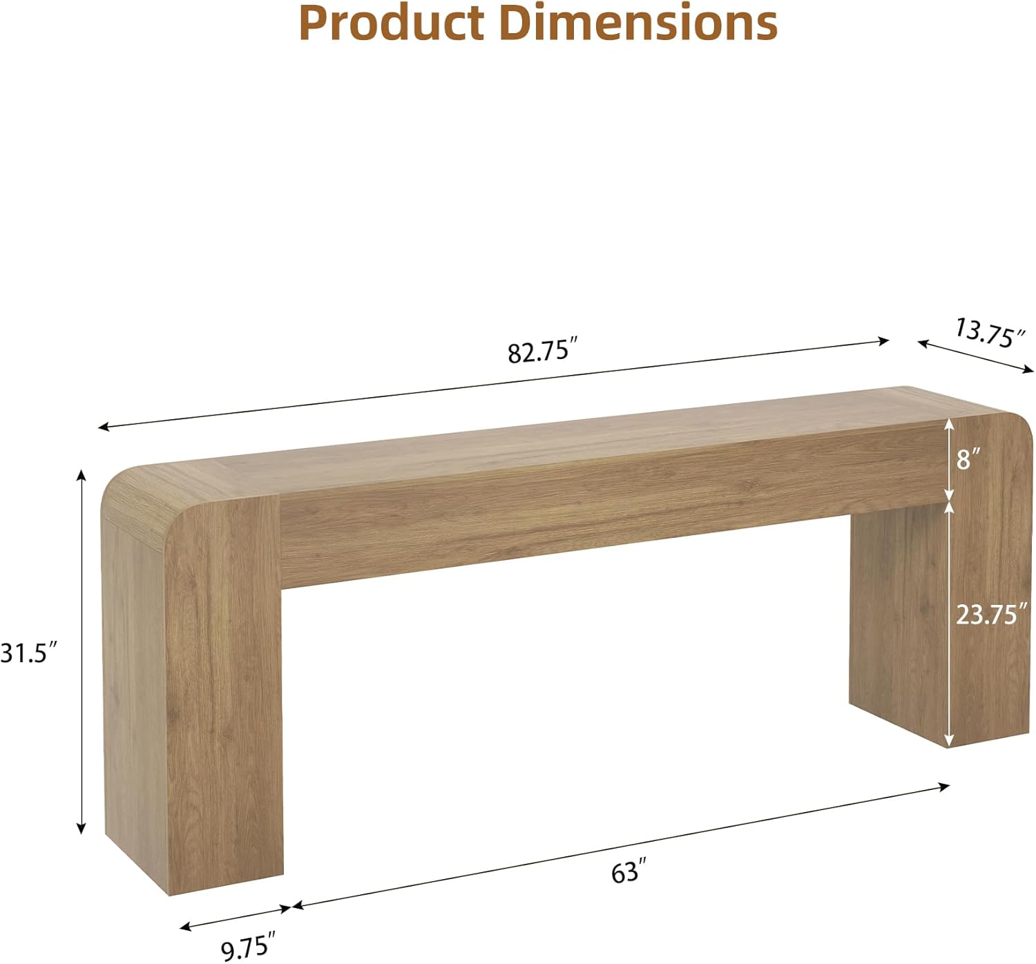 82.75" Extra Long Console Table for Entryway, Farmhouse Rounded-Edge Entryway Table, U-Shaped Foyer Table Sofa Table for Living Room Hallway Entrance, Rustic Brown