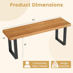 Tangkula Acacia Wood Outdoor Bench, 48" Long Patio Dining Bench w/Metal Legs, Slatted Seat, Backless Picnic Bench, Farmhouse Furniture for Garden Poolside Porch Balcony Deck Indoor (1,Natural)