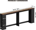 BROTTAR 79" Behind Couch Table with Lights and Bookcase, Industrial Long Sofa Table with Power Outlet & Human Body Sensor, Skinny Console Table with Storage for Entryway, Living Room (Rustic Brown)