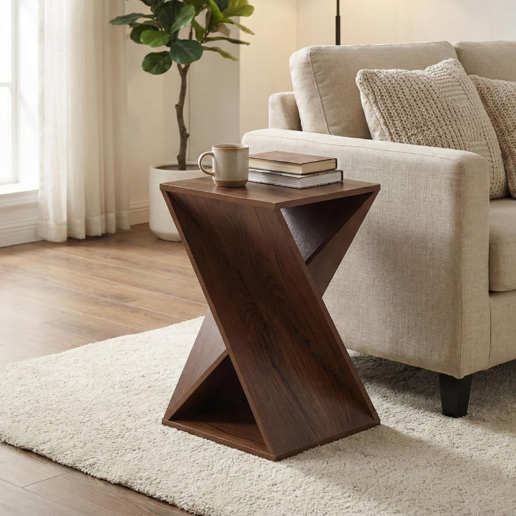 Modern One-of-a-Kind Twisted End Table, Farmhouse Side Table, Farmhouse, Living Room, Bedroom Accent Table, Contemporary Architectural Designed - Walnut