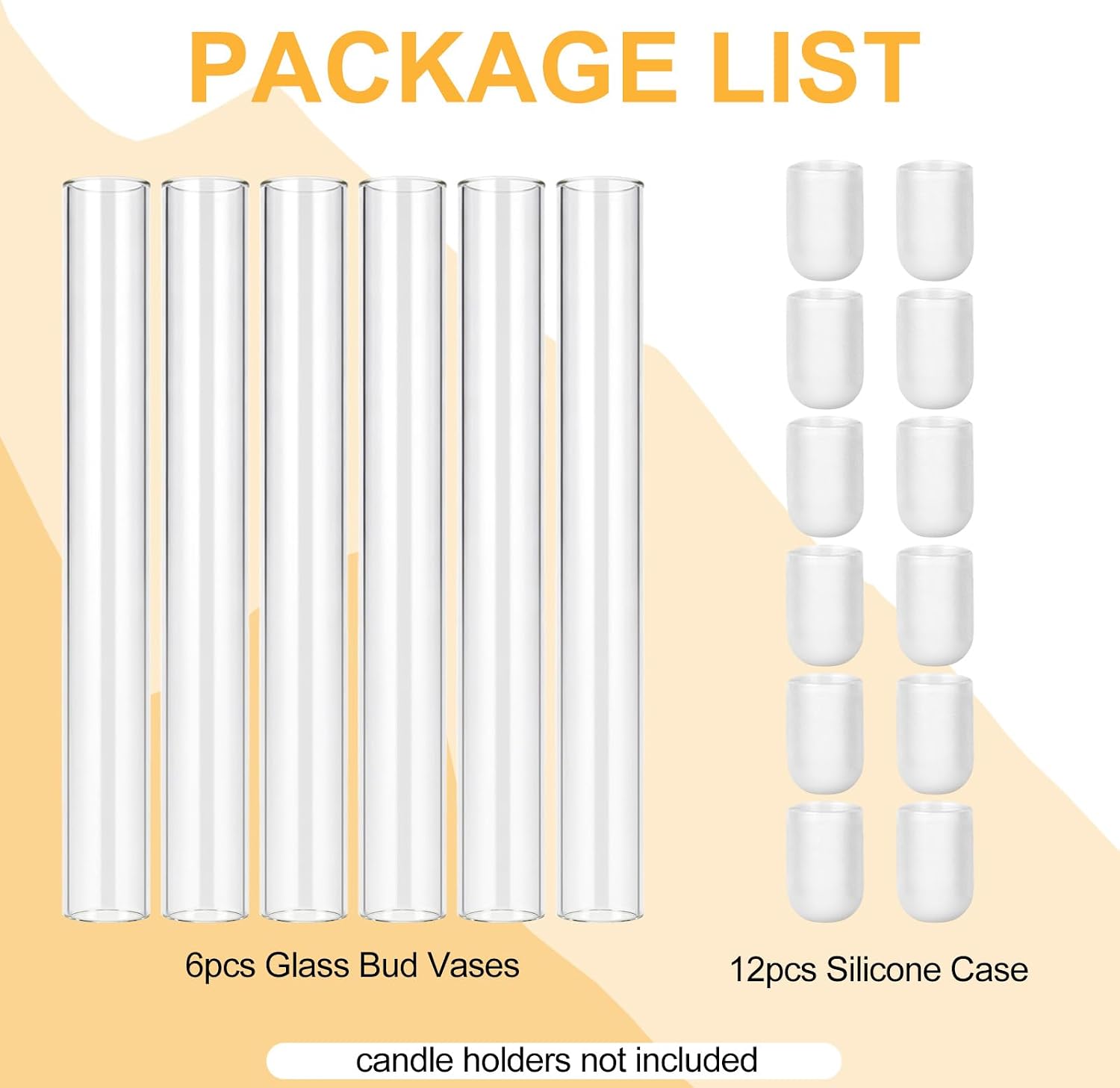 CGBE Glass Bud Vases for Flowers: 6 Pack 7.9" Base Vase for Taper Candle Holders - Skinny Vases for Flowers with Silicon Case Fits Candlesticks Size 20-22mm - Candle Vases for Home Decor & Wedding