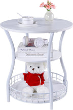 Round Side Table, 3-Tier Circular End Table with Storage Shelf,White Accent Sofa Table for Small Spaces,Round Corner Coffee Table for Living Room, Bedroom,19.6 inch Diameter