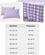Purple White Checkered Plaid Full Size Ruffle Bed Skirt,Luxury Bedskirt Gradient Buffalo Check Bed Sheet Set with 2 Pillow Shams for Bedroom Decor,18" Tailored Drop Ruffle