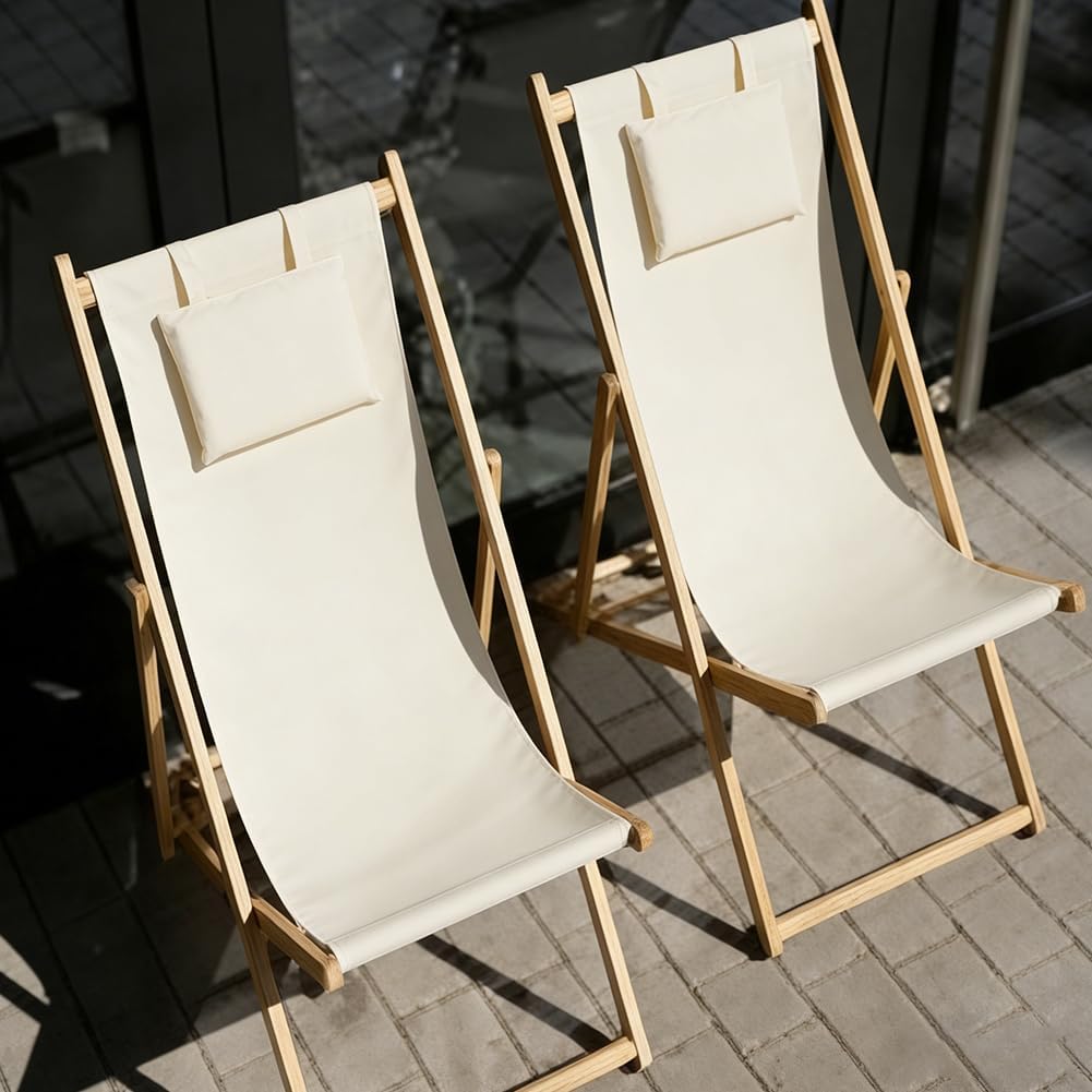 Beach Chair Replacement Cloth 146cmx43.2cm Lounge Chair Replacement Canvas Beige Sling Chairs Replacement Fabric with Pillow for Sunbathing Courtyard Garden Beach