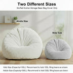 Faux Rabbit Fur Bean Bag Chair Cover Only (No Filler), Stuffed Animal Storage Bean Bag Cover, Ultra‑Soft, Washable, Zippered, Non‑Slip Bottom, Handle,Living Room Furniture for Adults Grey