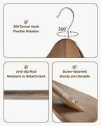 Premium Wooden Hangers 12-Pack – Wide Shoulder Non-Slip Design for Coats, Jackets & Suits | 360° Rotating Closet Organizers | Durable & Space-Saving (Vintage Wood)