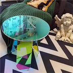 Acrylic Iridescent Side Table Round Clear Coffee End Table Accent Sofa Table for Living Room with Light-Refracting Rainbow Hues Heavy Duty(40 * 40 * 40cm)
