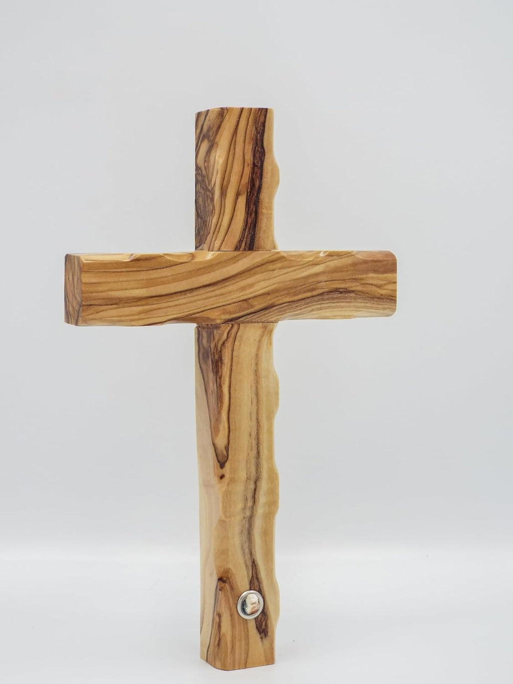 King David Market Olive Wood Standing Table Cross (8 Inch), Plain Wooden Altar Cross with Decorative Natural Stone from Jerusalem, Handcrafted in the Holy Land