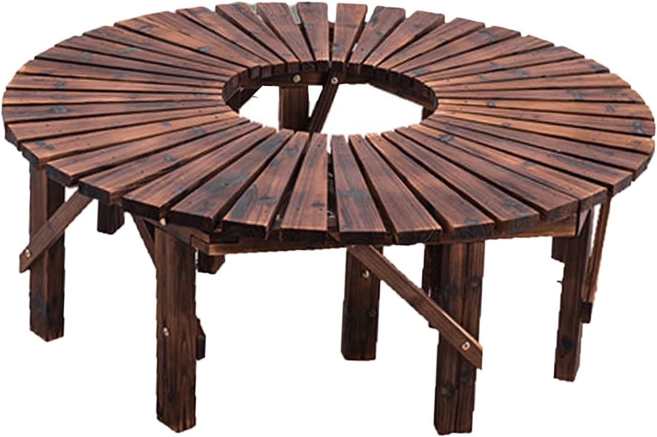 Wooden Curved Benches,Tree Bench Wrap Around Semi Circle Park Tree Bench Seat,for Yard/Porch/Lawn/Patio