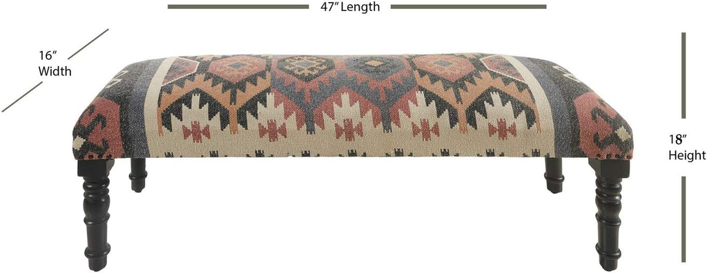 LR Home Upholstered Bench for Bedroom End of Bed |Southwestern Vintage Ottoman Bench with Cushion for Dining, Living Room, Entryway, Window, Outdoor | 47" W X 16" D X 18" H | Red/Ivory/Multicolor