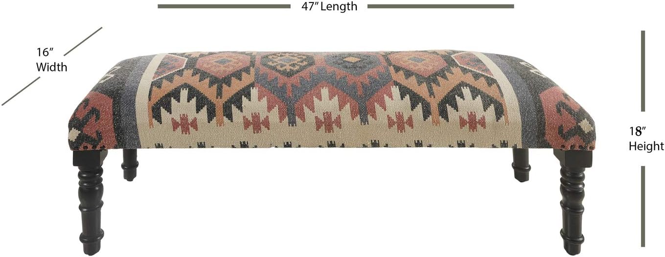 LR Home Upholstered Bench for Bedroom End of Bed |Southwestern Vintage Ottoman Bench with Cushion for Dining, Living Room, Entryway, Window, Outdoor | 47" W X 16" D X 18" H | Red/Ivory/Multicolor