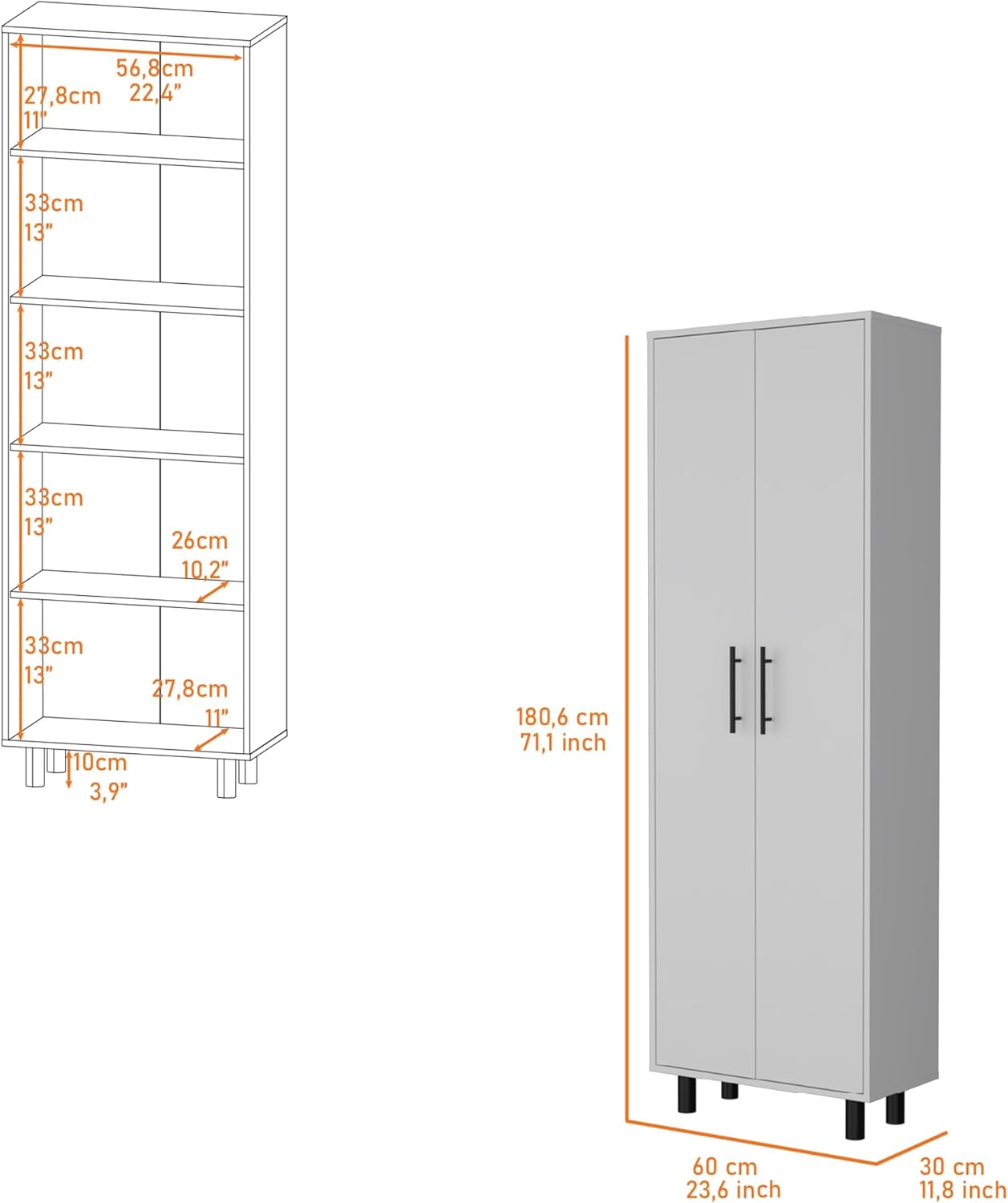 Spacious White Tall Pantry Cabinet with 5 Shelves - Kitchen Cupboard Organizer Storage