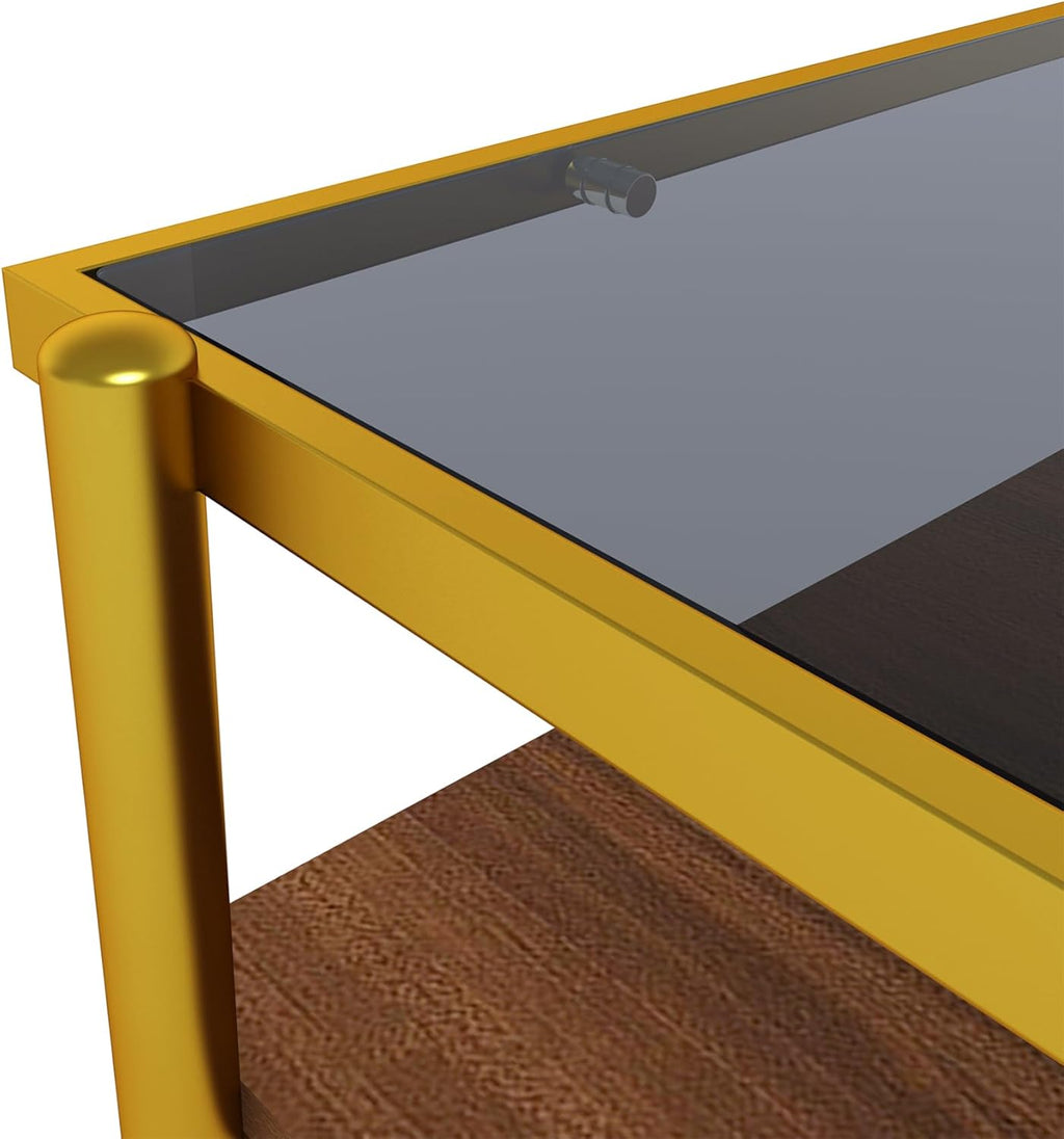 IANIYA Glass Coffee Table Modern Center Table,Small Coffee Table Sofa Side Tea Table for Living Room,Tempered Glass-top with Metal Frame