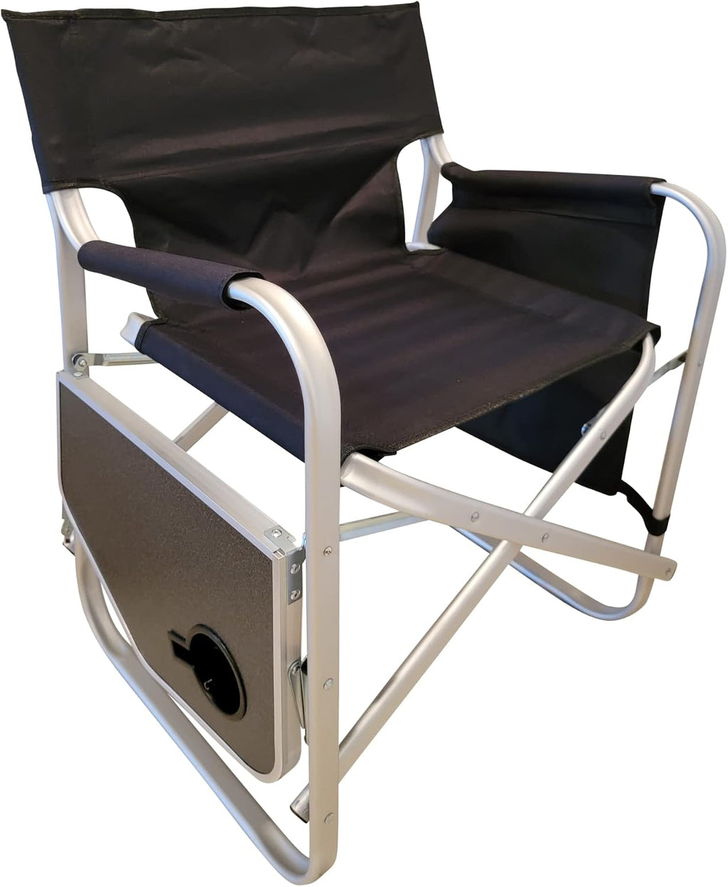 Folding Directors Chair Foldable Chair with Side Table and Cup Holder XL Comfort Design (Black)