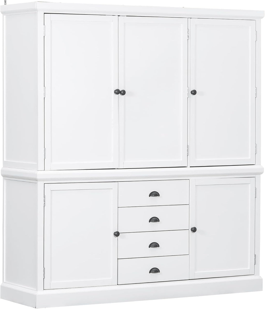 roomfitters Kitchen Pantry Organizers and Storage Kitchen Cabinet, Hutch with Microwave Stand, 4 Drawers, Spice Racks, White