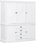 roomfitters Kitchen Pantry Organizers and Storage Kitchen Cabinet, Hutch with Microwave Stand, 4 Drawers, Spice Racks, White