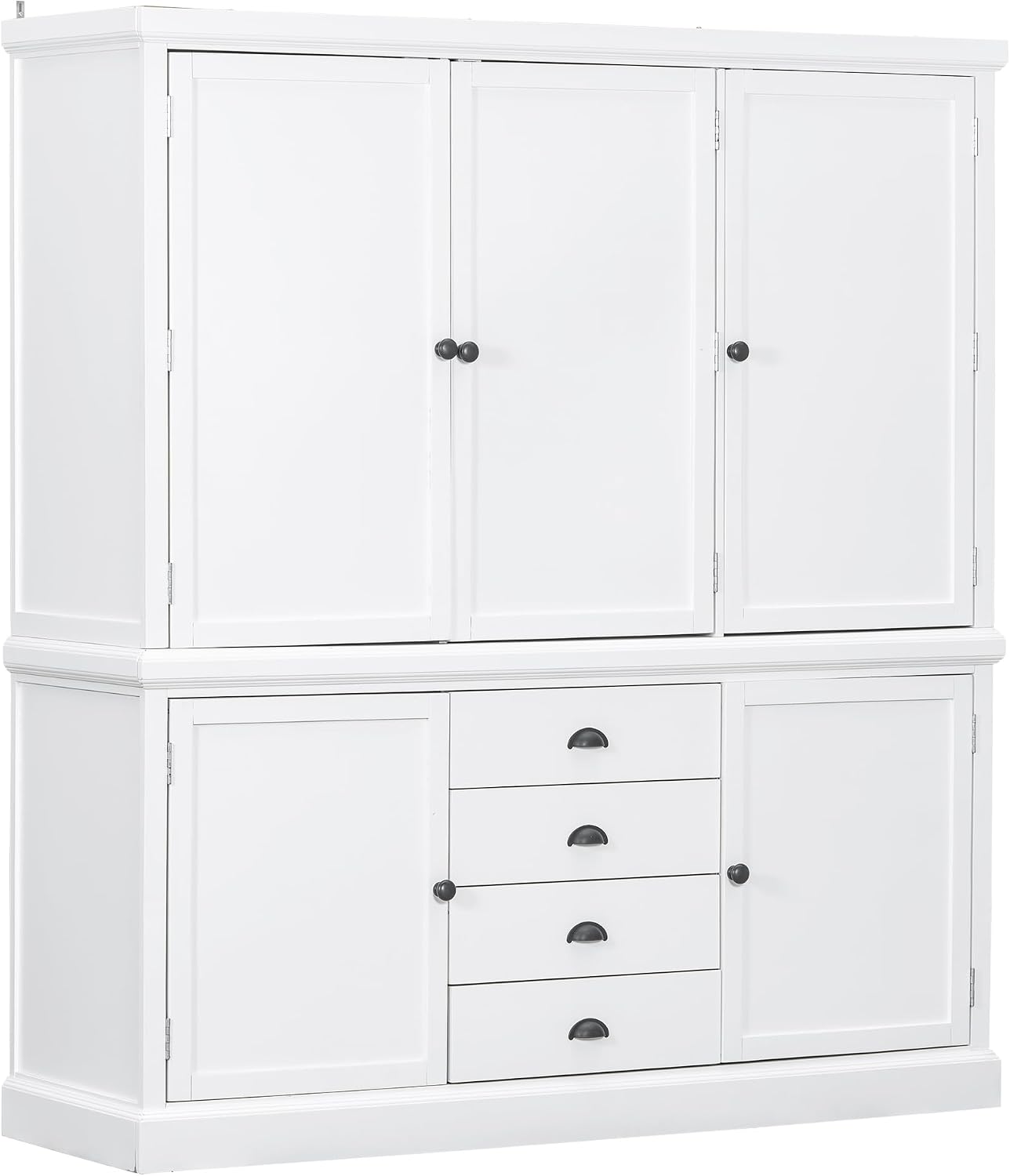 roomfitters Kitchen Pantry Organizers and Storage Kitchen Cabinet, Hutch with Microwave Stand, 4 Drawers, Spice Racks, White