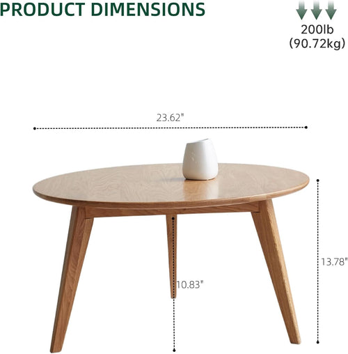 100% Solid Oak Wood Mini Coffee Table, Round Cofffe Tables Side Table w/Solid Wood Legs, Walnut Mid Century Table for Bedroom Balcony Living Room (23.62" D x 13.78" H)