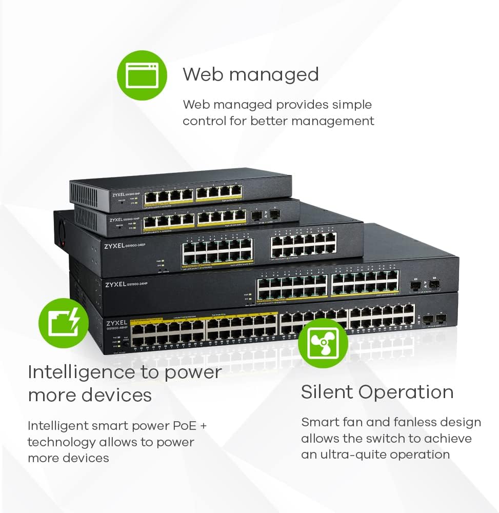 Zyxel GS1900-24EP - Commutateur - Intelligent - 24 x 10/100/1000 (12 PoE) - Montable sur Rack, Fixation murale - PoE (130 W)