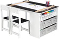 4-in-1 Kids Art Table and 2 Chairs Set, Wooden Activity Desk with Storage Bins, Art Easel, Drawing & Study Table for Toddlers, Multi-Functional Children’s Furniture for Home, Playroom, Black