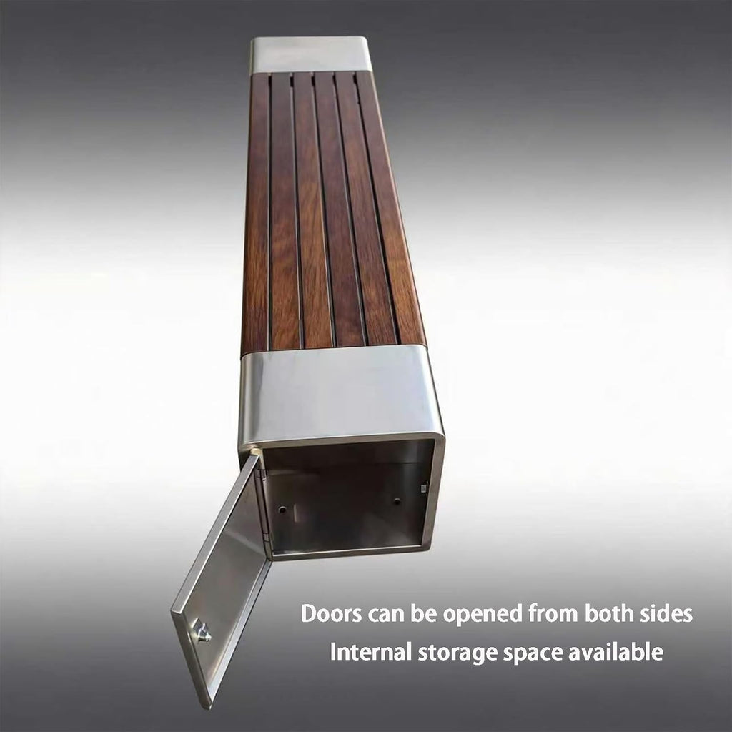 Outdoor Bench with Storage Function, Featuring Solid Wood seat and Metal Frame, with Doors on Both Sides, Suitable for Parks, patios, and porches 120cm