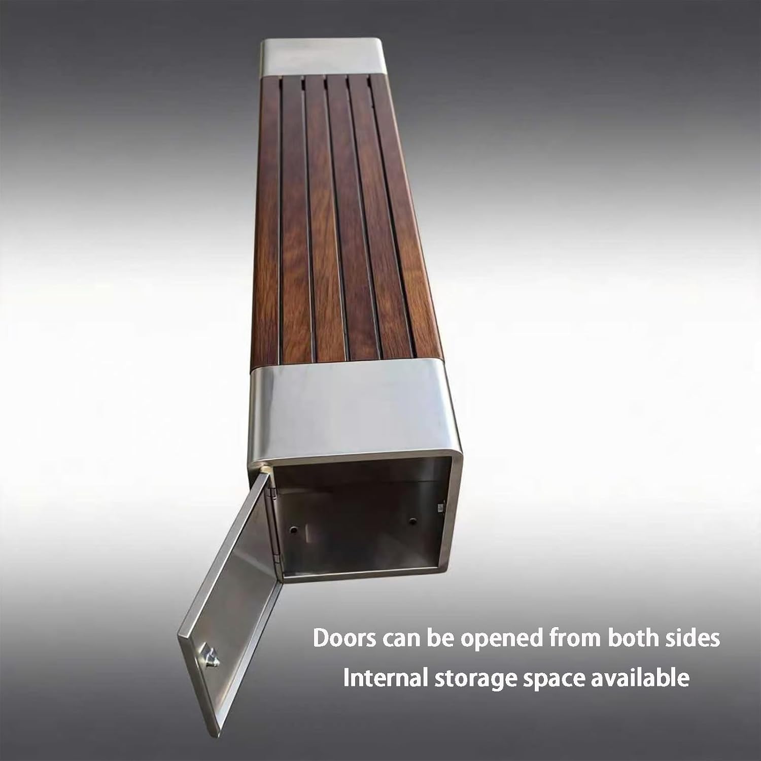 Outdoor Bench with Storage Function, Featuring Solid Wood seat and Metal Frame, with Doors on Both Sides, Suitable for Parks, patios, and porches 120cm