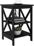 Oxford Small Side Table Black, 15.75W x15.75D x24.02 H Square End Table with UV Lacquered Surface, High-Grade E1 MDF, X-Shaped Legs for Stability, Easy Assembly for Living Room Sofa Side