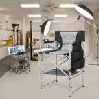 mefeir Tall Camping Chair Makeup Artist Director Chair 26" Counter Height, Portable Folding Design with Side Table, Cup Holder & Side Storage Bag, Heavy-Duty Iron Frame (300 lbs Capacity)