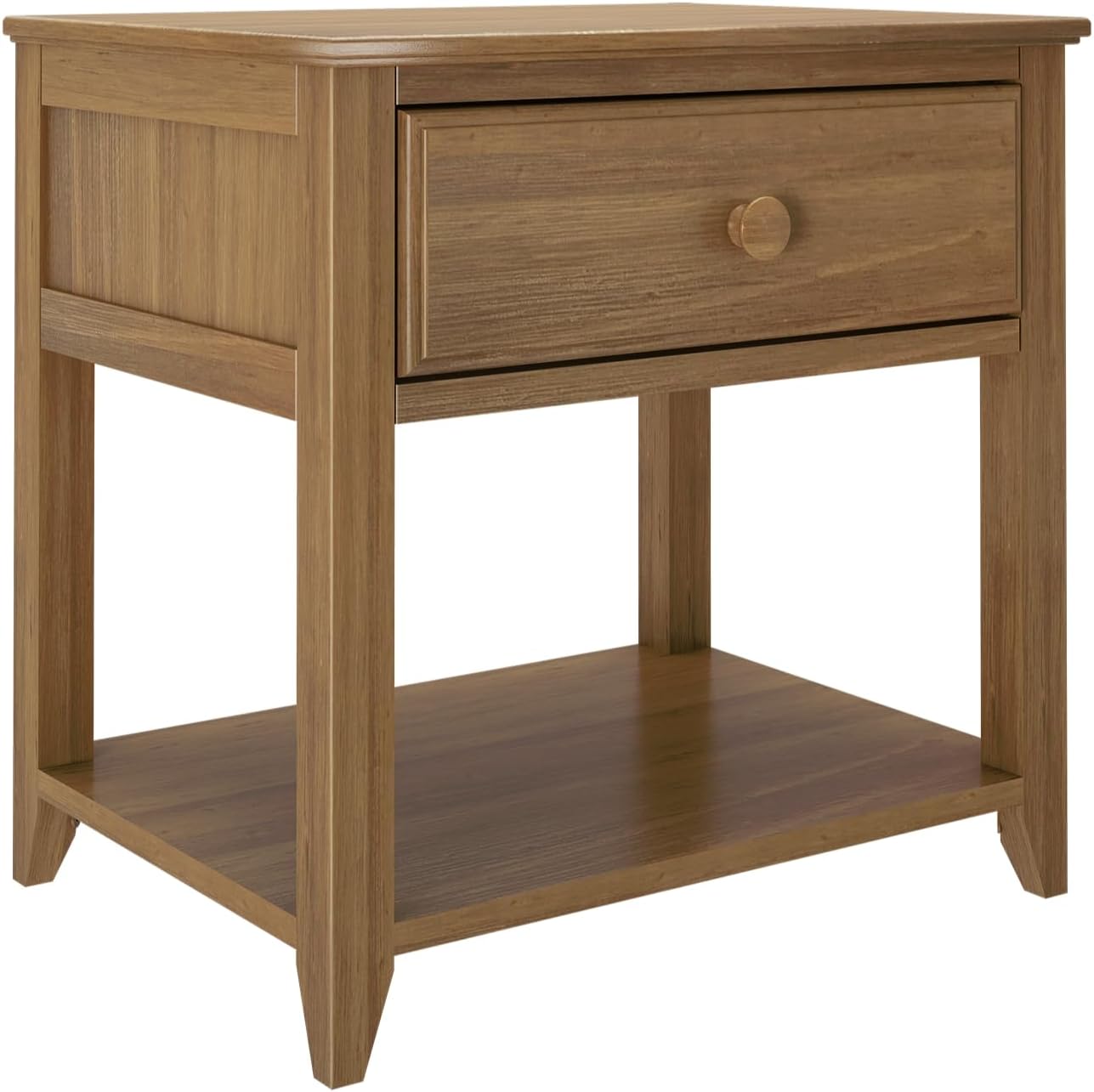 Max & Lily® Kids Wooden Nightstand with Drawer & Open Shelf, Solid New Zealand Pine, Low-VOC, Easy Assembly, Pecan