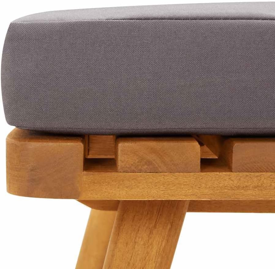 Outdoor Patio Footstool with Thickly Padded Cushion, 23.6x23.6 Inch Solid Acacia Wood Ottoman for Garden Deck Backyard Furniture