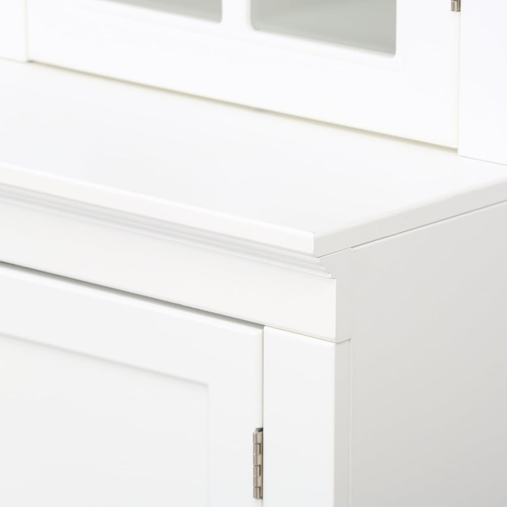 roomfitters 75.25'' Pantry Cabinets with Triangle Bookshelves, Retro Wall Storage Unit with Glass Doors for Living Room, White