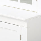 roomfitters 75.25'' Pantry Cabinets with Triangle Bookshelves, Retro Wall Storage Unit with Glass Doors for Living Room, White