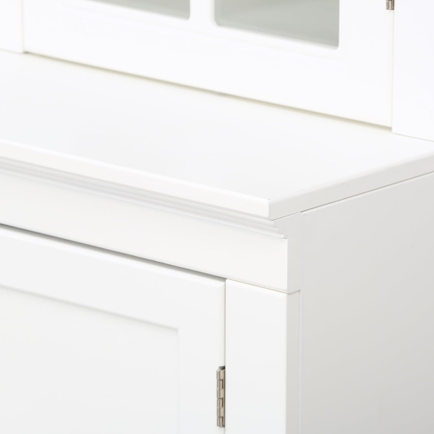 roomfitters 75.25'' Pantry Cabinets with Triangle Bookshelves, Retro Wall Storage Unit with Glass Doors for Living Room, White