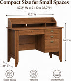 4 EVER WINNER Desk with Drawers, 47'' Small Desk with Monitor Stand and File Drawer, Computer Desk with Storage for Bedroom, Living Room, Small Spaces, Walnut