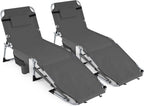 GYMAX Tanning Chair, 3 in 1 Sun Bathing Lounge Chairs with Face/Arm Holes & Side Pocket, Portable Lightweight Face Down Layout Tanning Chair for Outside, Beach, Backyard, Poolside (2, Gray)