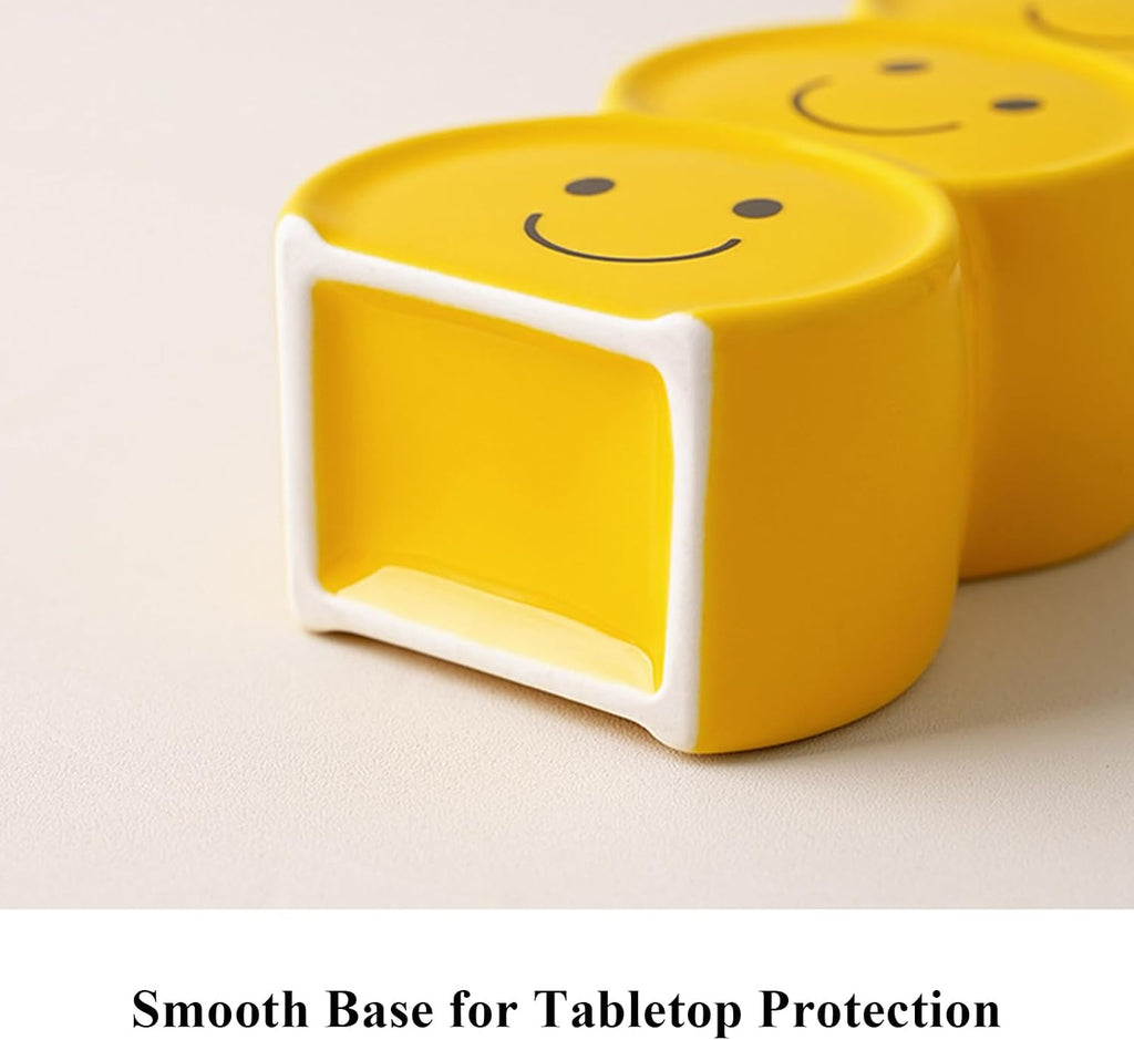 Smile Face Ceramic Vase, 7.3in Glossy Yellow Happy Face Home Office Decor, Playful Desk Ornament for Office, Mood Boosting Gift Men Women