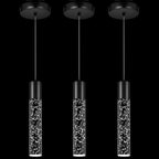 Pendant Lights Kitchen Island, 6500K Modern Kitchen Island Lights Brushed Black, 3 Pack Ceiling Lighting Fixtures with Crystal Bubble, Integrated LED Hanging Light for Dining Room Restaurant