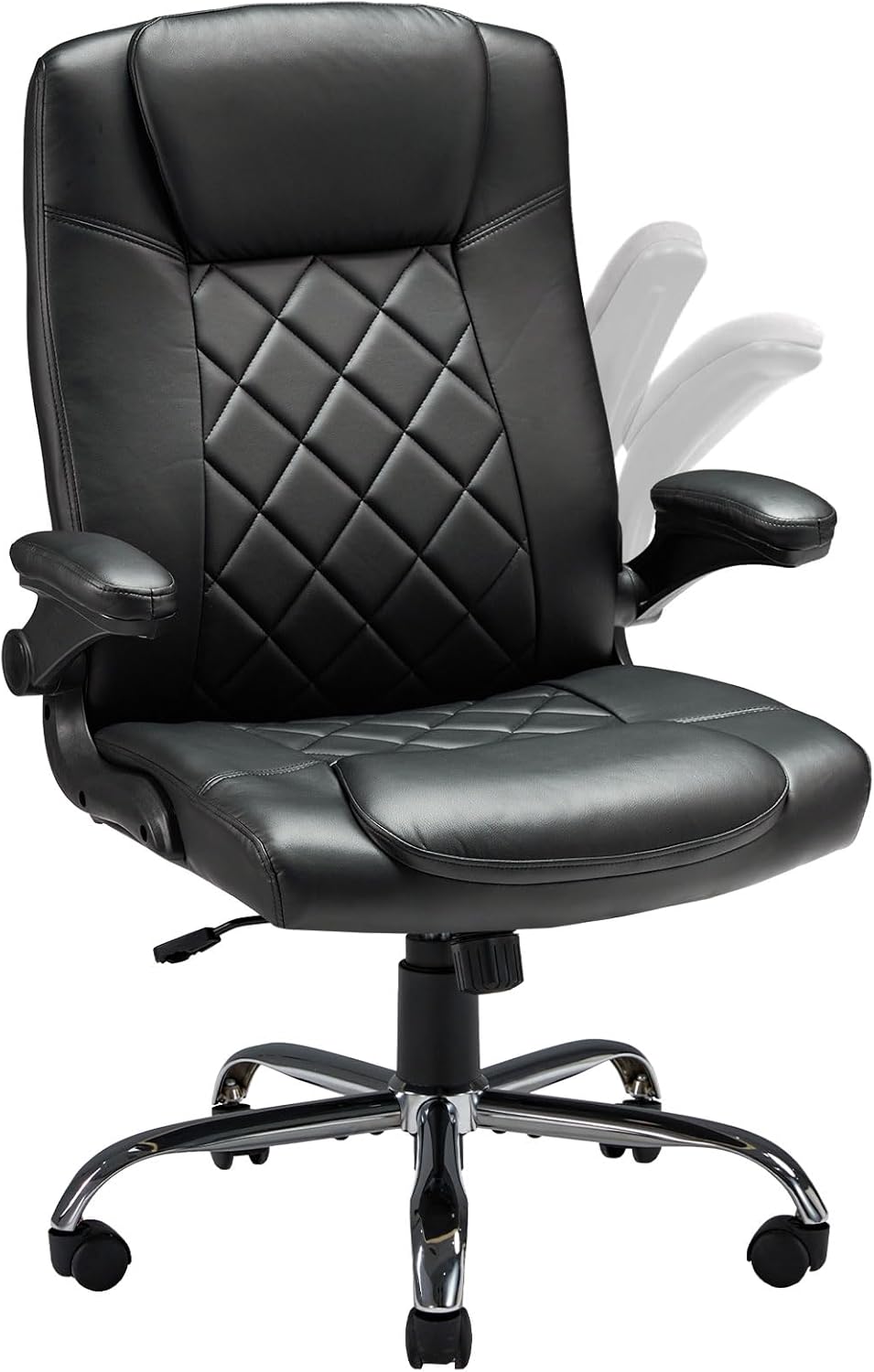 ZZW Executive Office Chair w/Flip-Up Arms Managerial Home Desk Chair w/Lumbar Support Adjustable PU Leather Ergonomic Computer Chair