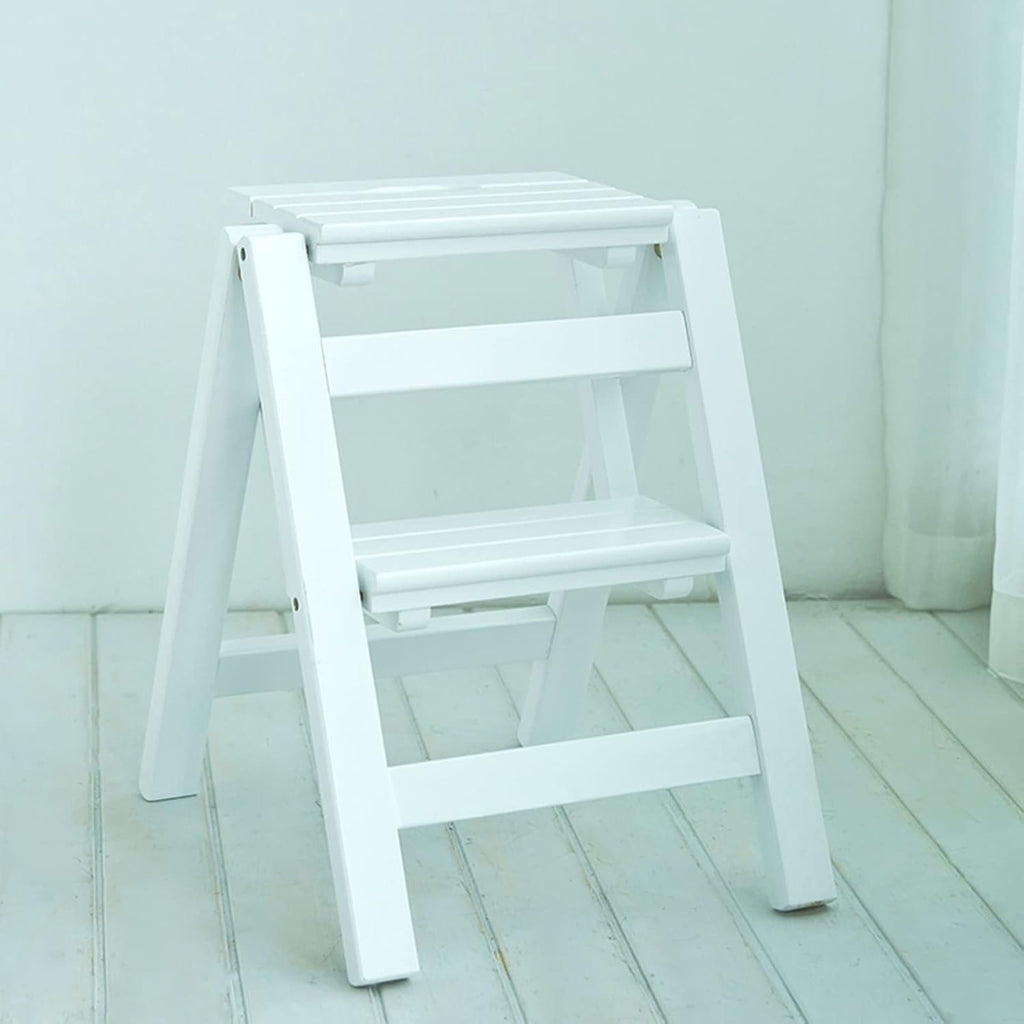 Foldable Wooden Step Stool 2 Steps Ladder Chair Antislip Stairs Folding Shelf Multifunction Shoe Bench Flower(A)